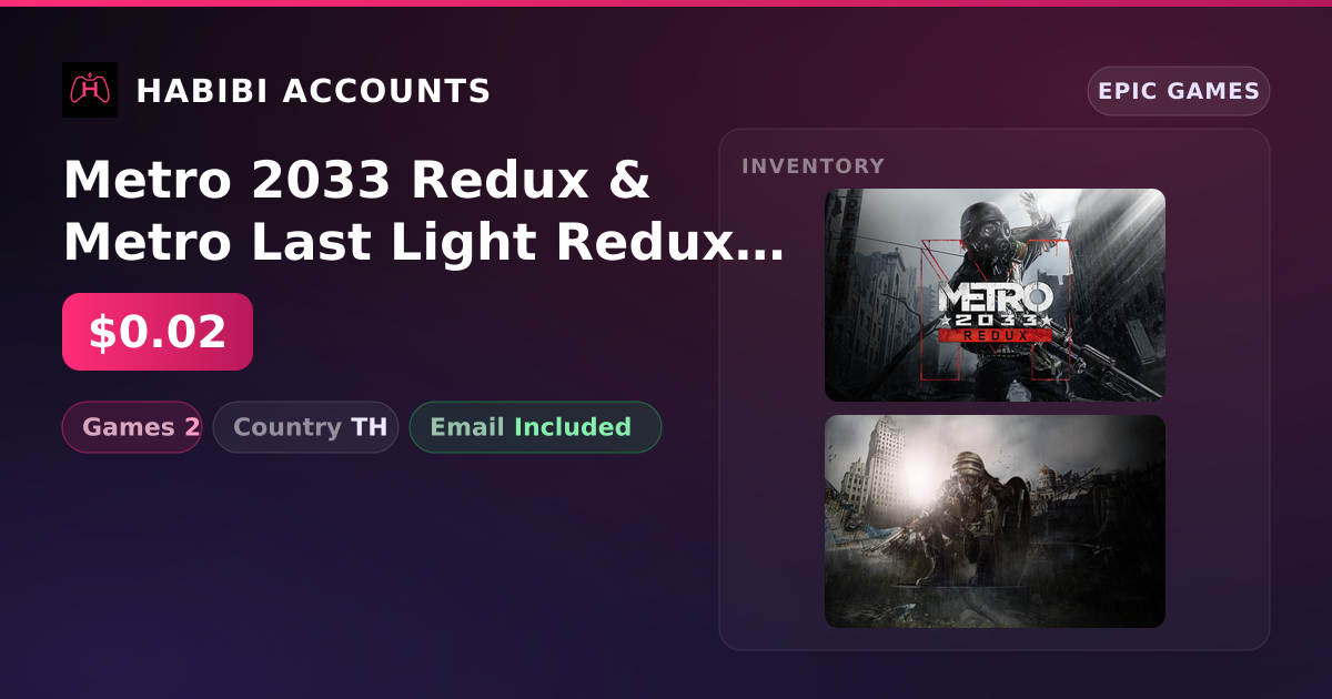 Metro 2033 Redux & Metro Last Light Redux | 2 Games — HabibiAccounts