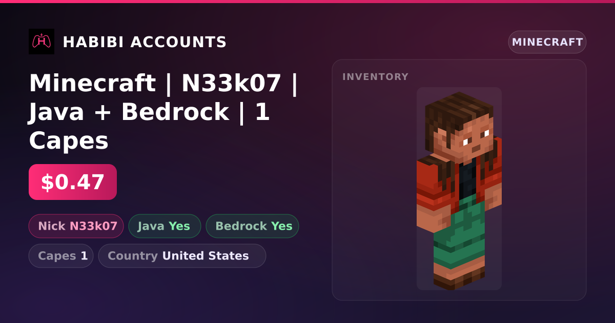 Minecraft | N33k07 | Java + Bedrock | 1 Capes — HabibiAccounts