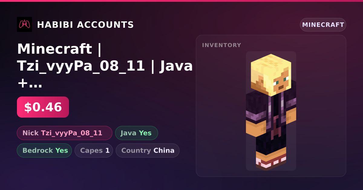 Minecraft | Tzi_vyyPa_08_11 | Java + Bedrock | 1 Capes — HabibiAccounts