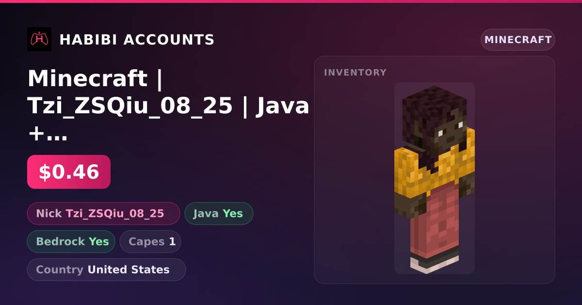 Minecraft | Tzi_ZSQiu_08_25 | Java + Bedrock | 1 Capes — HabibiAccounts