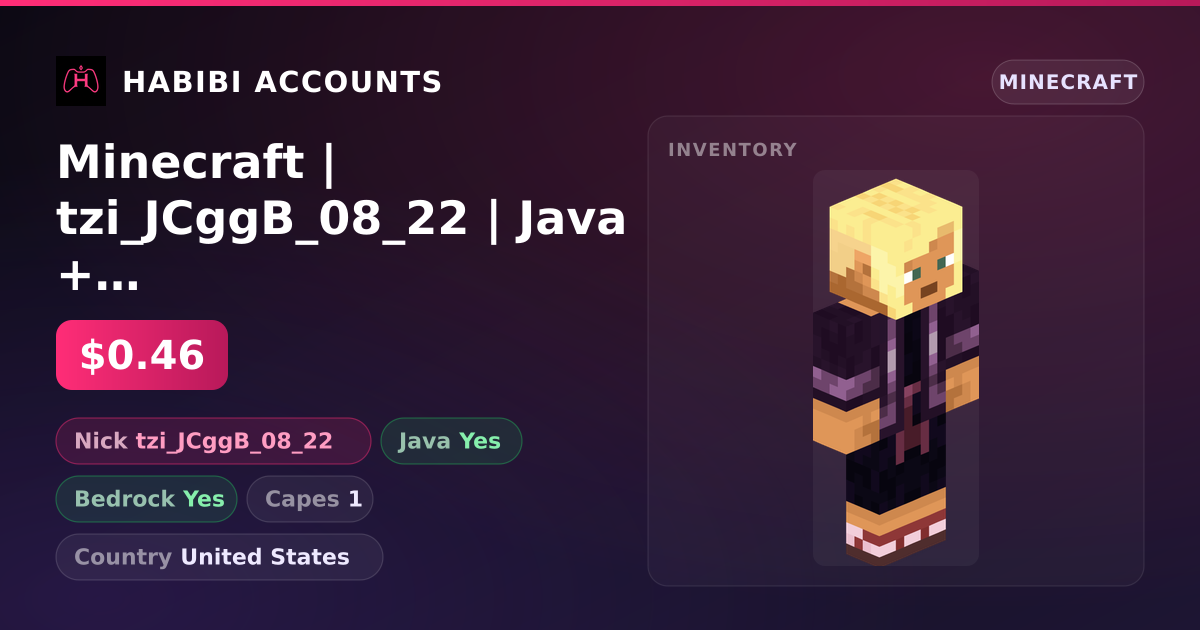 Minecraft | tzi_JCggB_08_22 | Java + Bedrock | 1 Capes — HabibiAccounts