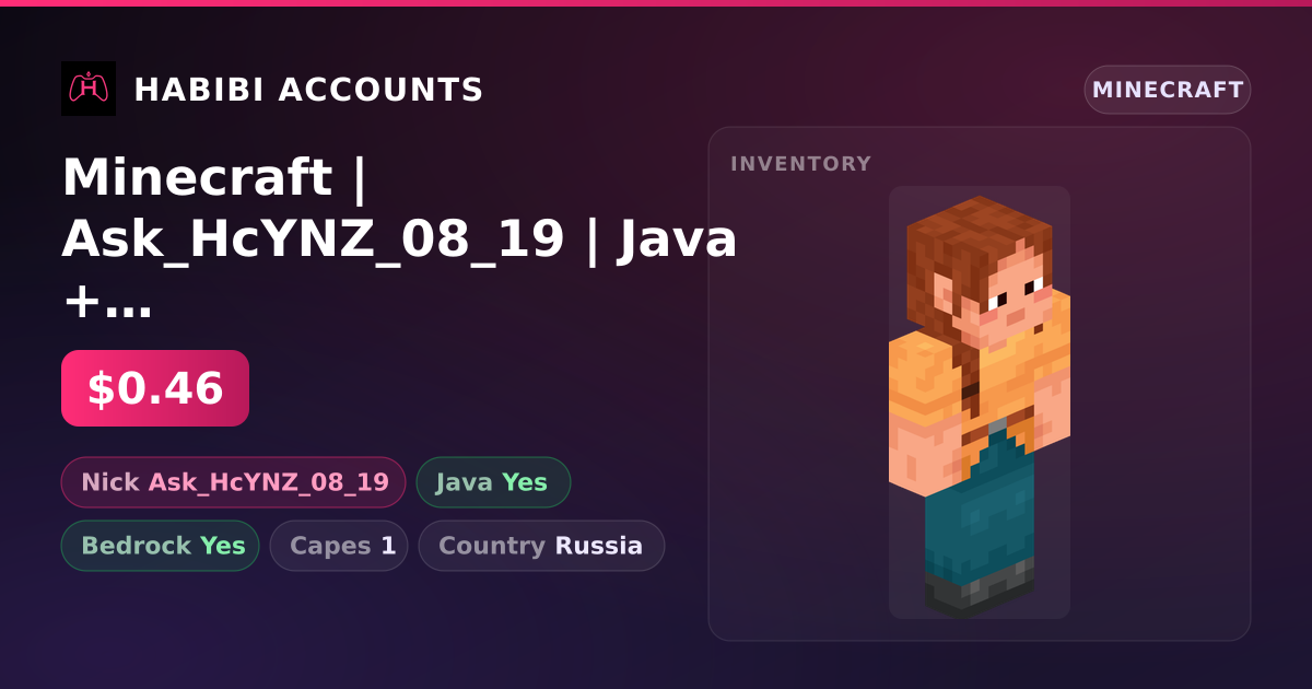 Minecraft | Ask_HcYNZ_08_19 | Java + Bedrock | 1 Capes — HabibiAccounts