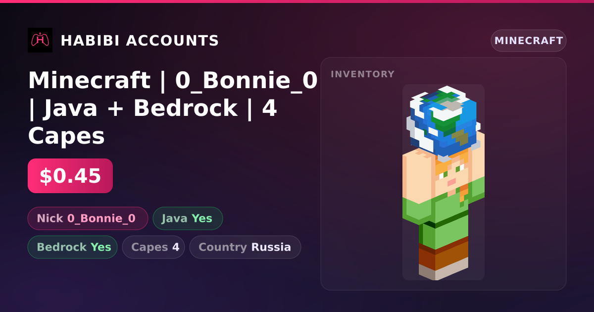 Minecraft | 0_Bonnie_0 | Java + Bedrock | 4 Capes — HabibiAccounts