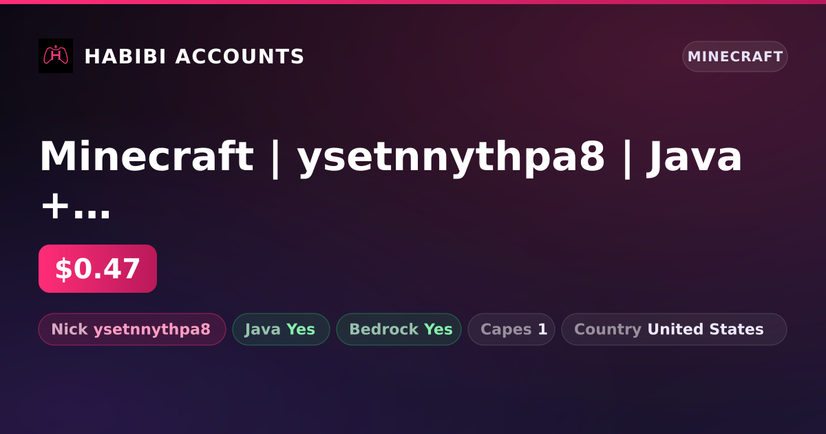 Minecraft | ysetnnythpa8 | Java + Bedrock | 1 Capes — HabibiAccounts