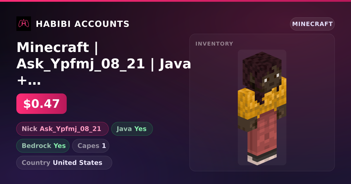 Minecraft | Ask_Ypfmj_08_21 | Java + Bedrock | 1 Capes — HabibiAccounts
