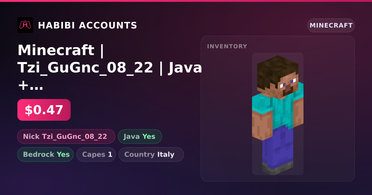 Minecraft | Tzi_GuGnc_08_22 | Java + Bedrock | 1 Capes — HabibiAccounts