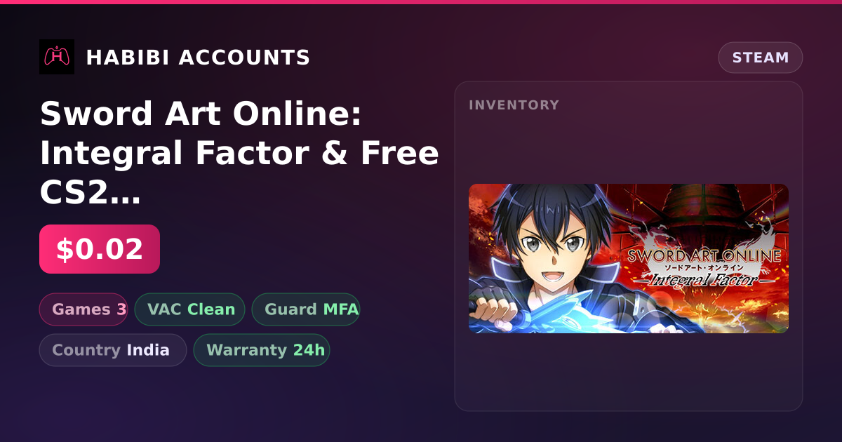 Sword Art Online: Integral Factor & Free CS2 (No Prime) — HabibiAccounts
