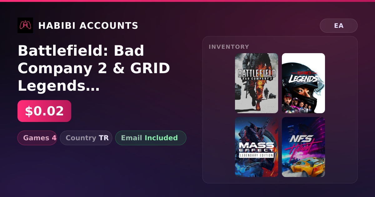 Battlefield: Bad Company 2 & GRID Legends | 4 Games — HabibiAccounts