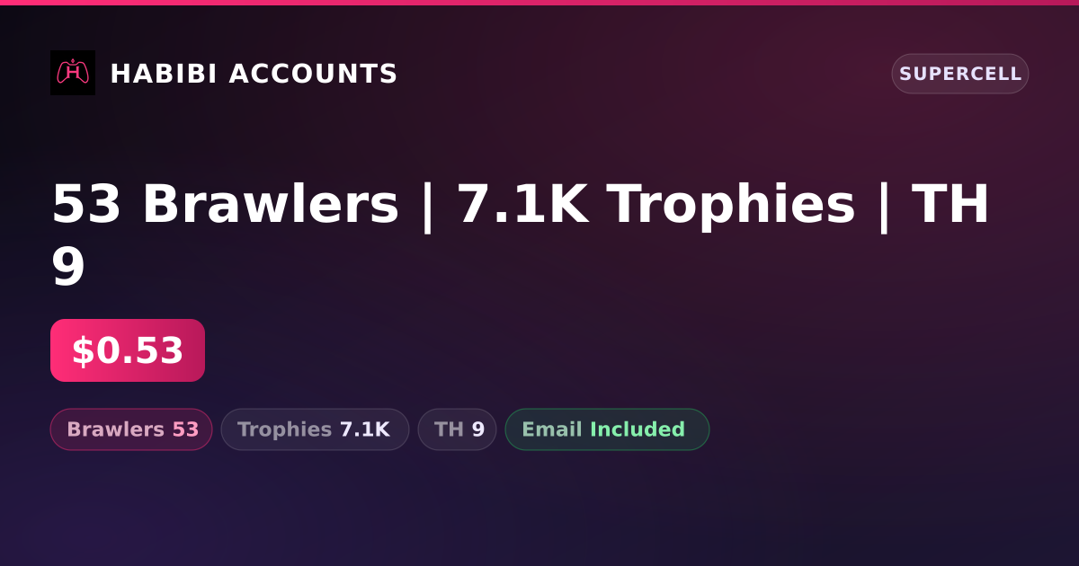 53 Brawlers | 7.1K Trophies | TH 9 — HabibiAccounts