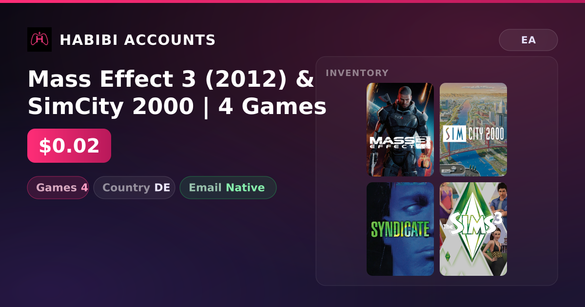 Mass Effect 3 (2012) & SimCity 2000 | 4 Games — HabibiAccounts