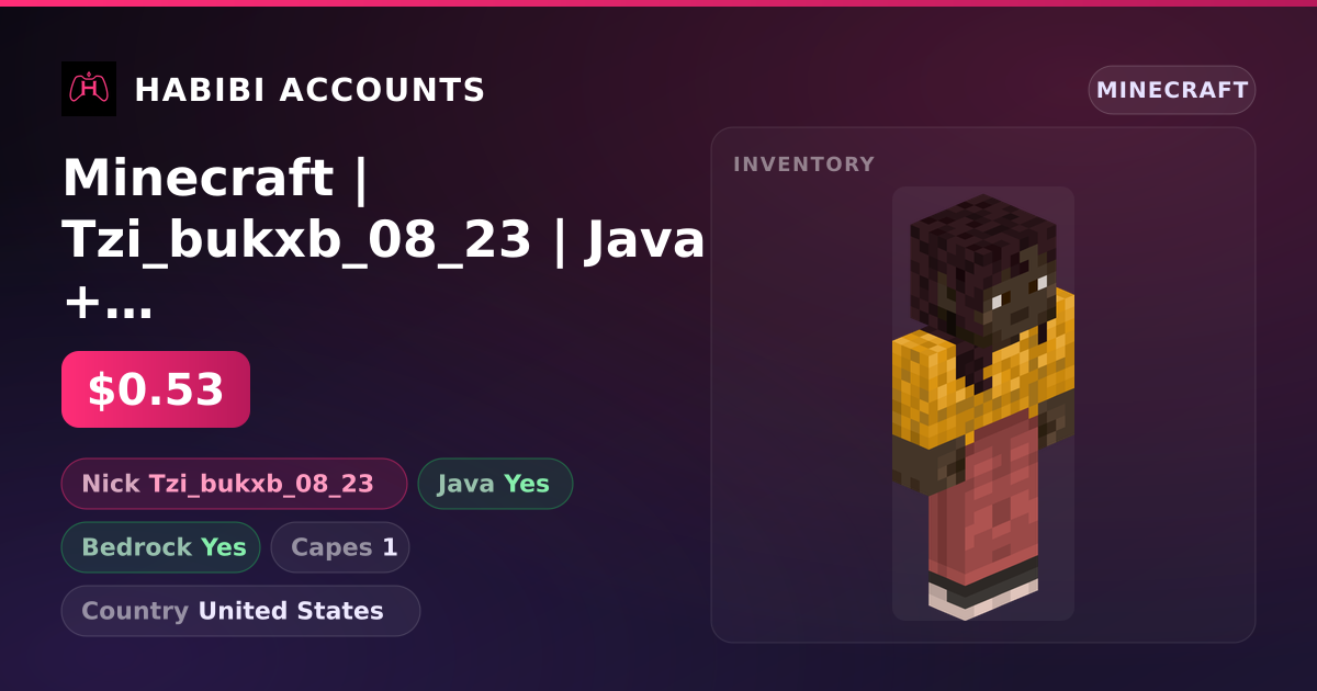 Minecraft | Tzi_bukxb_08_23 | Java + Bedrock | 1 Capes — HabibiAccounts