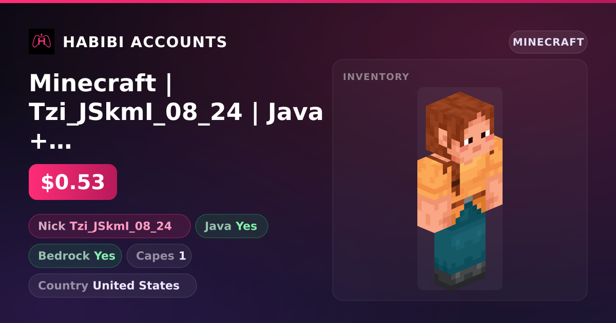 Minecraft | Tzi_JSkmI_08_24 | Java + Bedrock | 1 Capes — HabibiAccounts