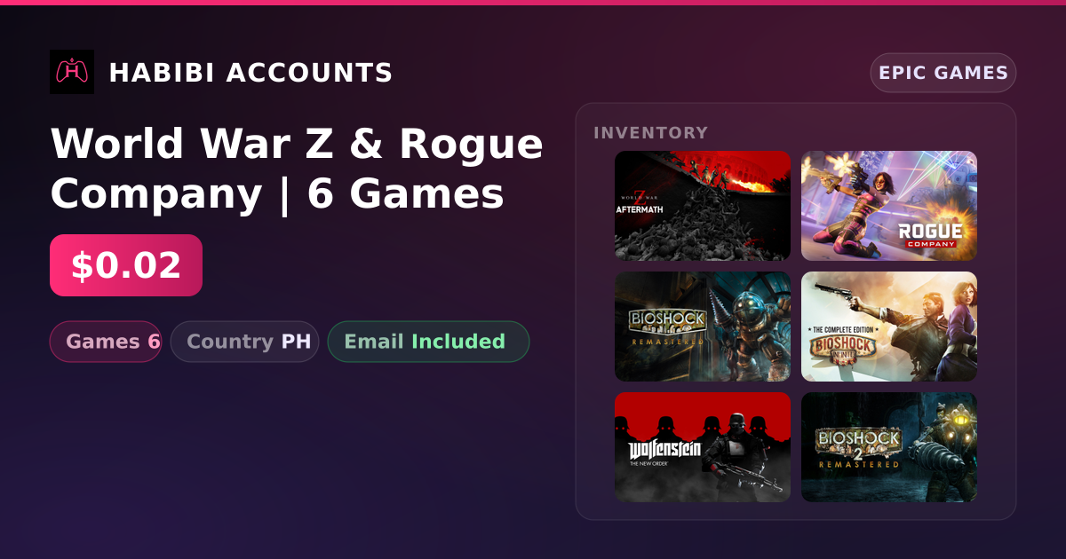 World War Z & Rogue Company | 6 Games — HabibiAccounts