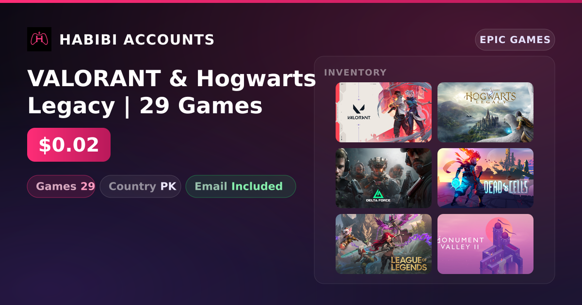 VALORANT & Hogwarts Legacy | 29 Games — HabibiAccounts