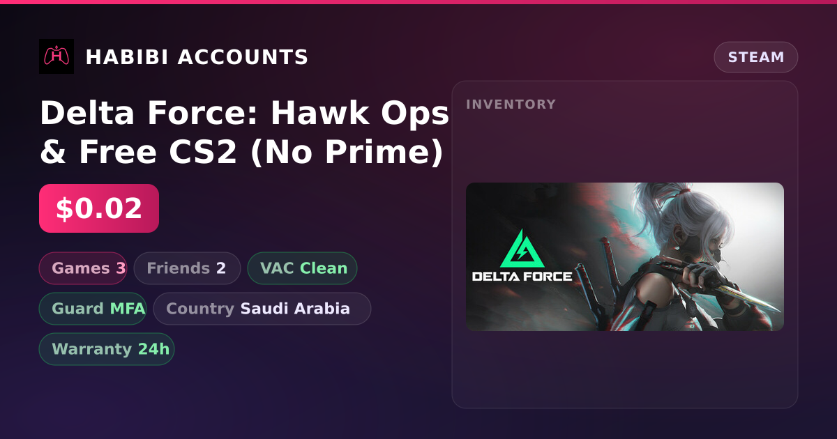 Delta Force: Hawk Ops & Free CS2 (No Prime) — HabibiAccounts