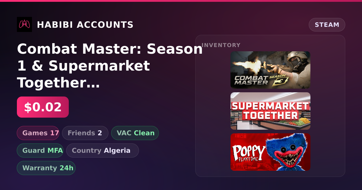 Combat Master: Season 1 & Supermarket Together | 17 Games | Clean — HabibiAccounts