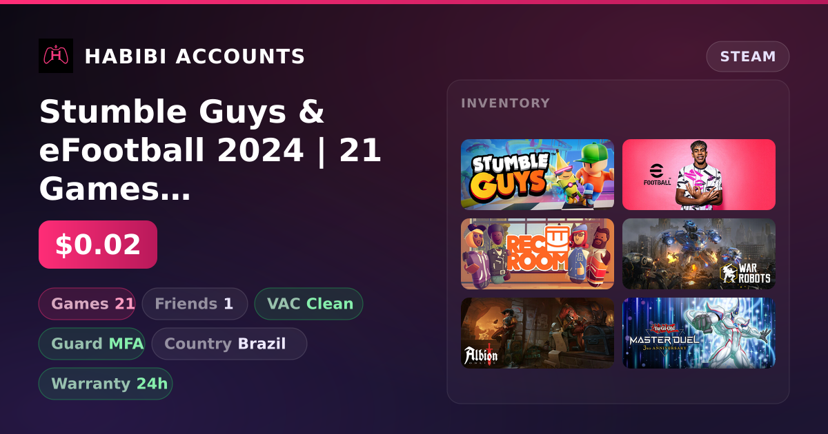 Stumble Guys & eFootball 2024 | 21 Games | Clean — HabibiAccounts