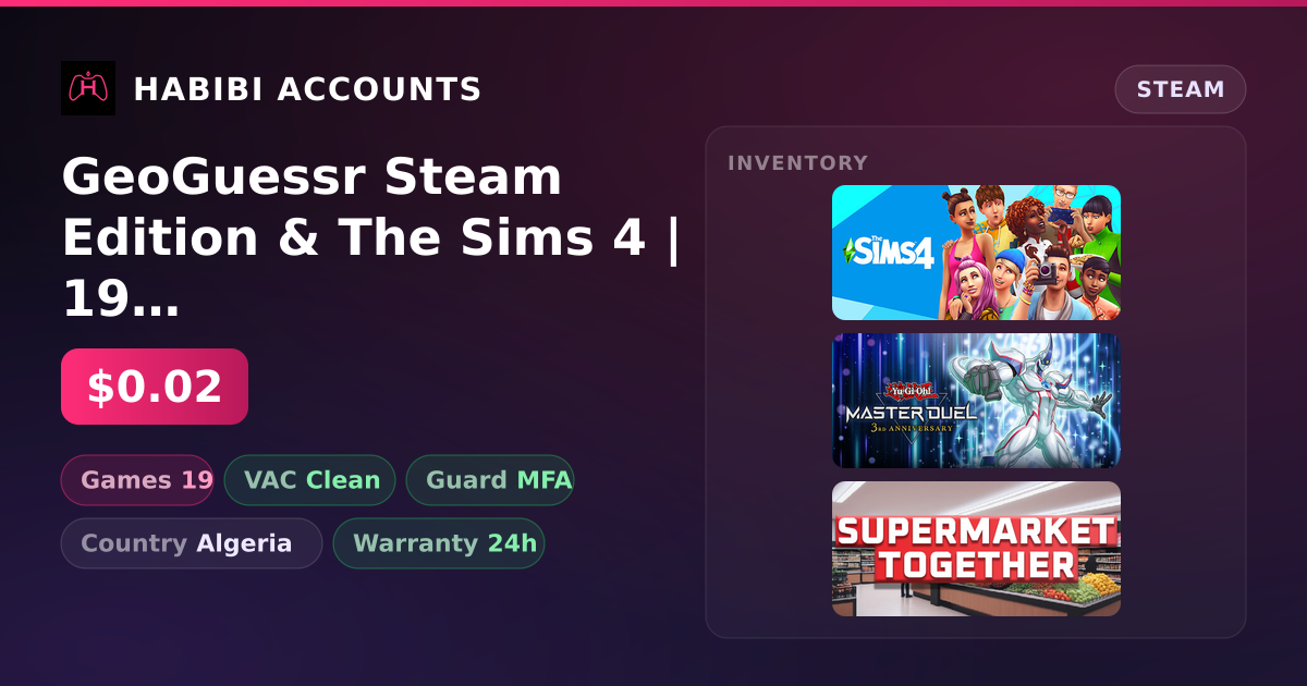 GeoGuessr Steam Edition & The Sims 4 | 19 Games | Clean — HabibiAccounts