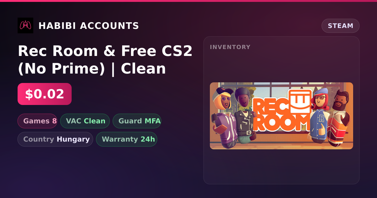 Rec Room & Free CS2 (No Prime) | Clean — HabibiAccounts