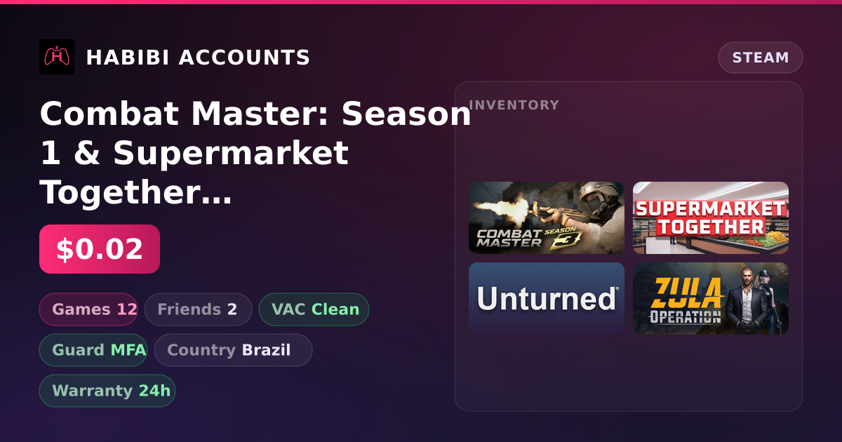 Combat Master: Season 1 & Supermarket Together | 12 Games | Clean — HabibiAccounts