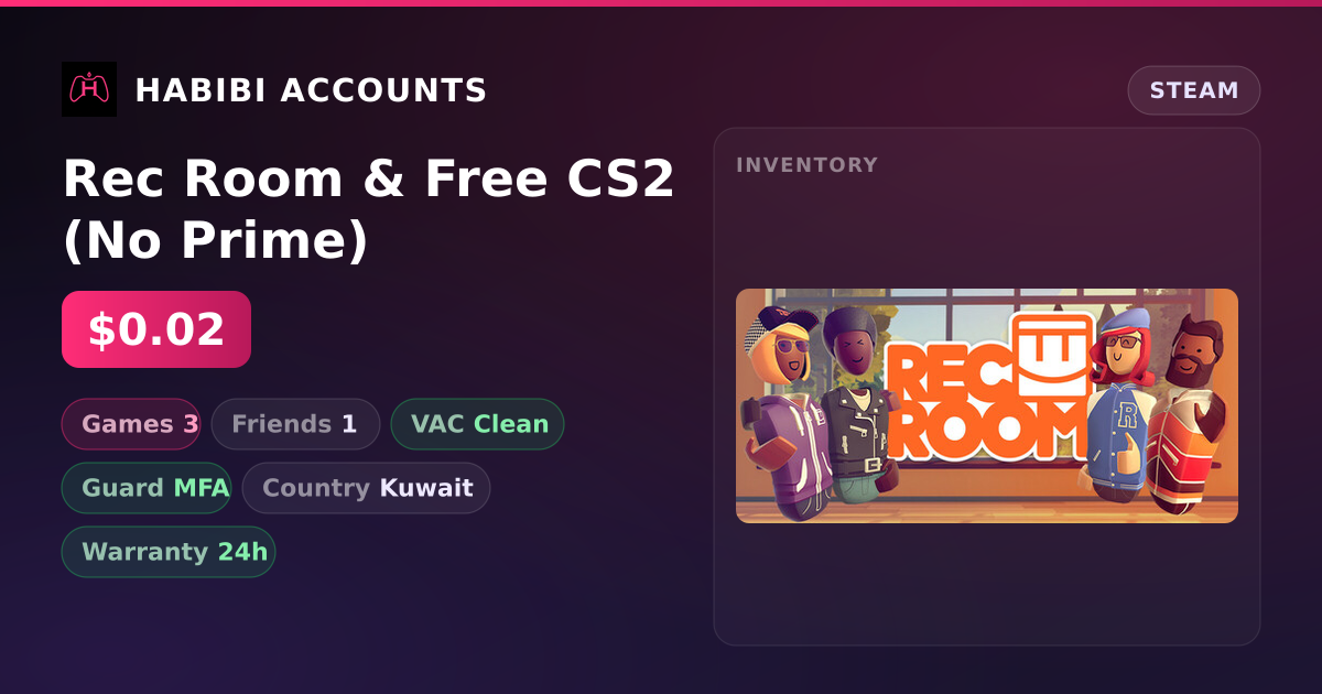 Rec Room & Free CS2 (No Prime) — HabibiAccounts