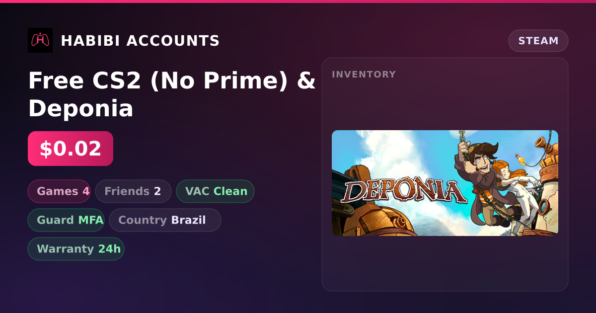Free CS2 (No Prime) & Deponia — HabibiAccounts