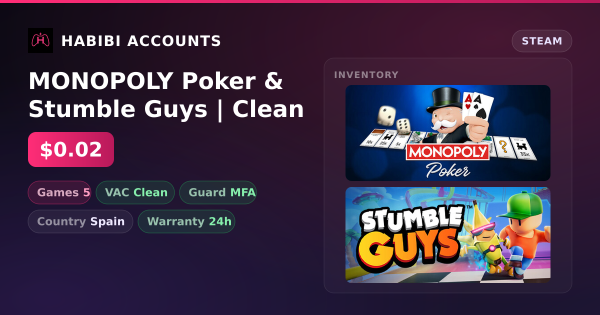 MONOPOLY Poker & Stumble Guys | Clean — HabibiAccounts