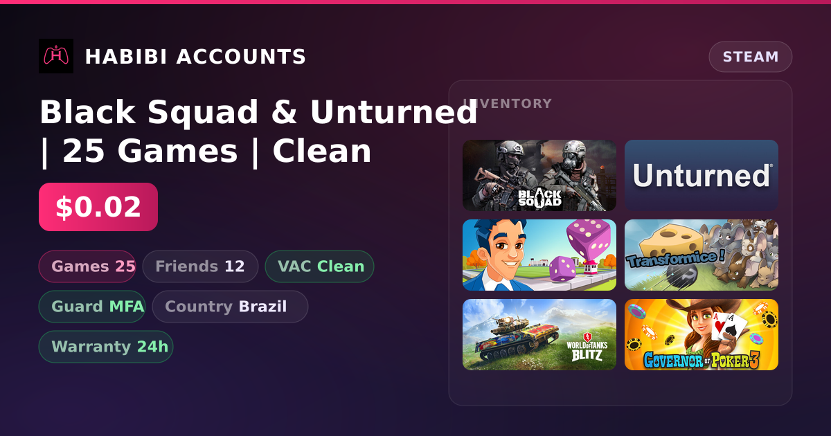Black Squad & Unturned | 25 Games | Clean — HabibiAccounts
