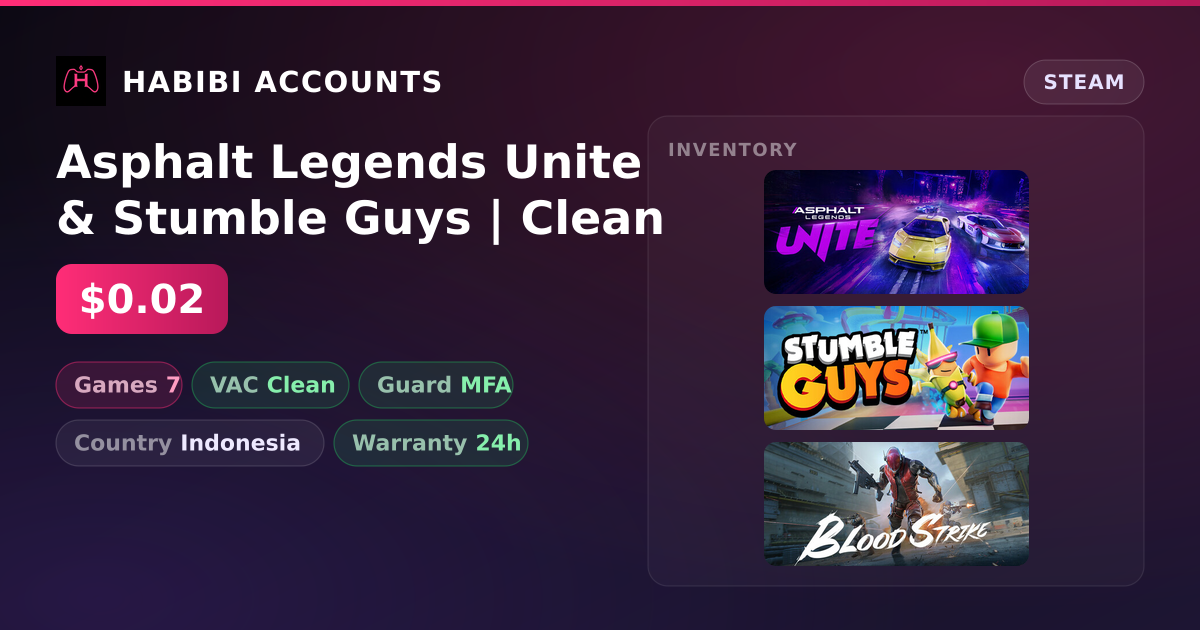 Asphalt Legends Unite & Stumble Guys | Clean — HabibiAccounts