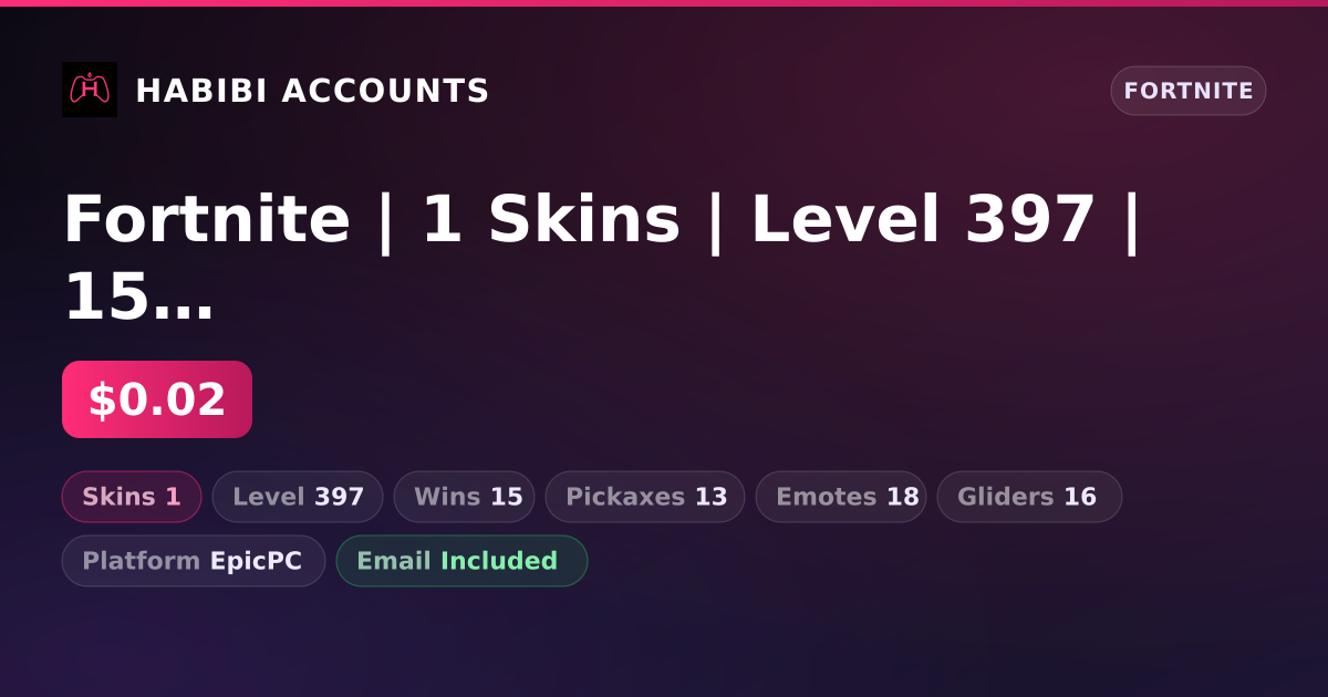 Fortnite | 1 Skins | Level 397 | 15 Wins — HabibiAccounts
