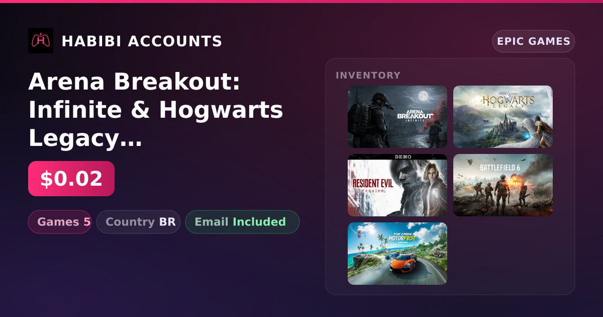 Arena Breakout: Infinite & Hogwarts Legacy | 5 Games — HabibiAccounts