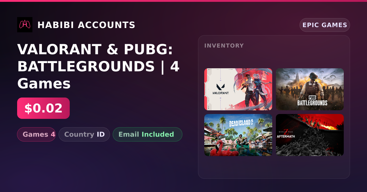 VALORANT & PUBG: BATTLEGROUNDS | 4 Games — HabibiAccounts