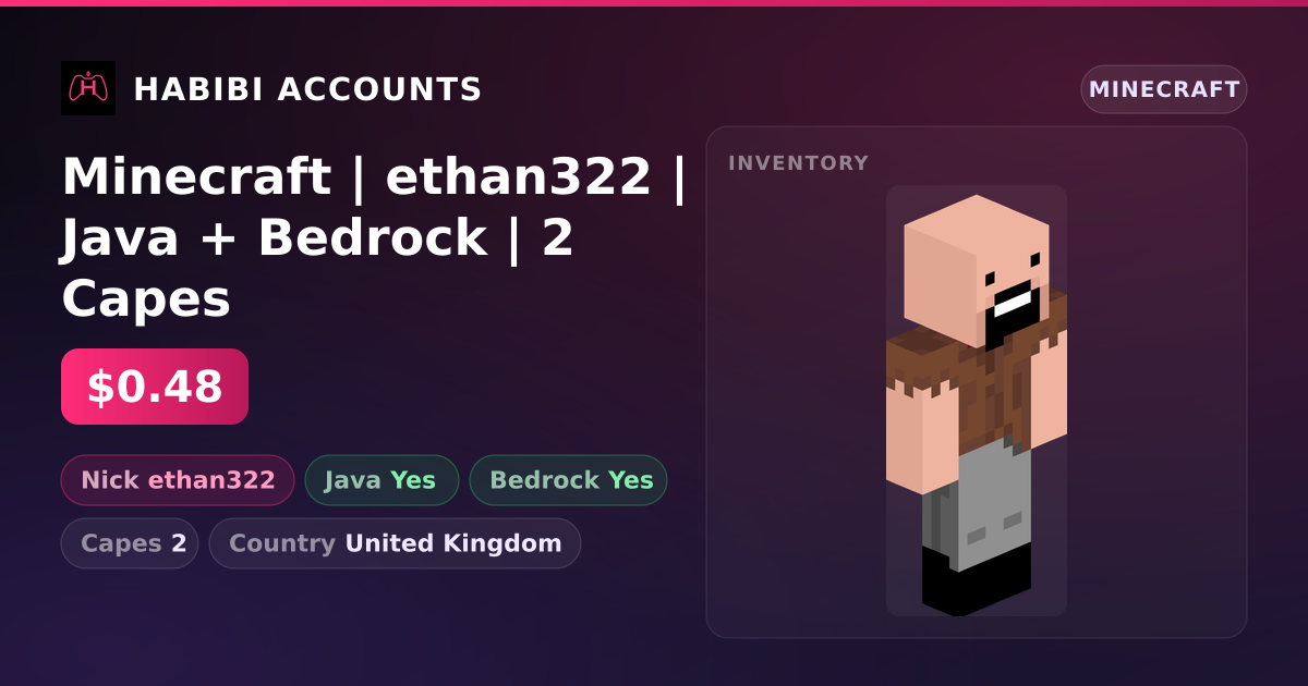 Minecraft | ethan322 | Java + Bedrock | 2 Capes — HabibiAccounts