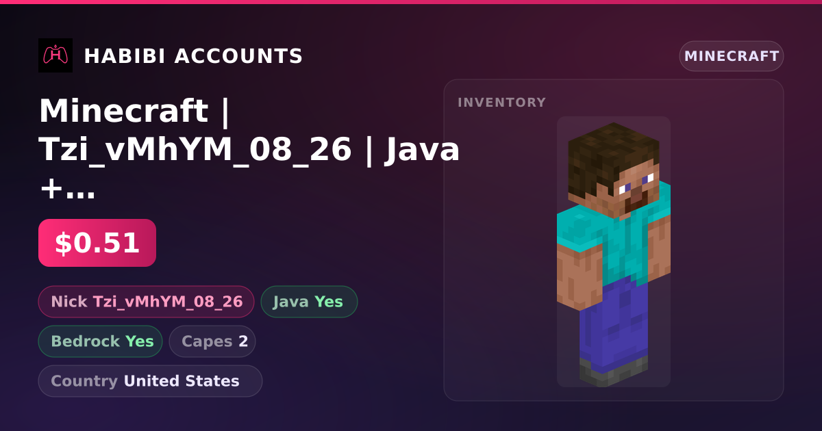 Minecraft | Tzi_vMhYM_08_26 | Java + Bedrock | 2 Capes — HabibiAccounts