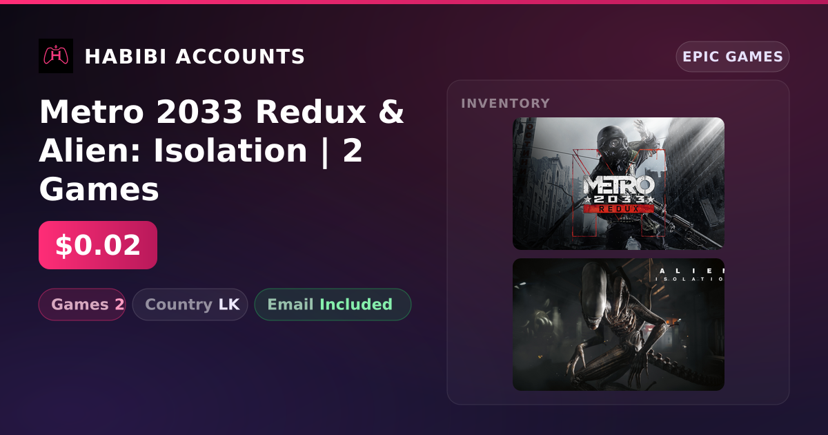 Metro 2033 Redux & Alien: Isolation | 2 Games — HabibiAccounts