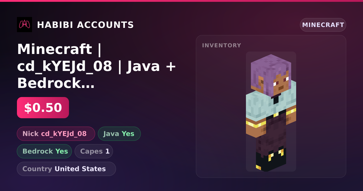 Minecraft | cd_kYEJd_08 | Java + Bedrock | 1 Capes — HabibiAccounts