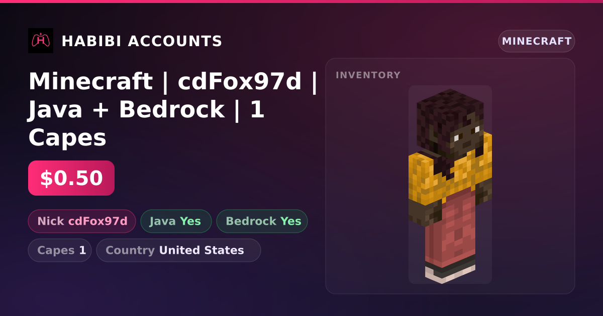 Minecraft | cdFox97d | Java + Bedrock | 1 Capes — HabibiAccounts