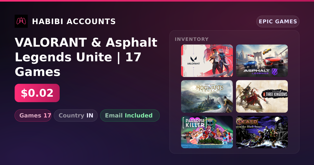 VALORANT & Asphalt Legends Unite | 17 Games — HabibiAccounts