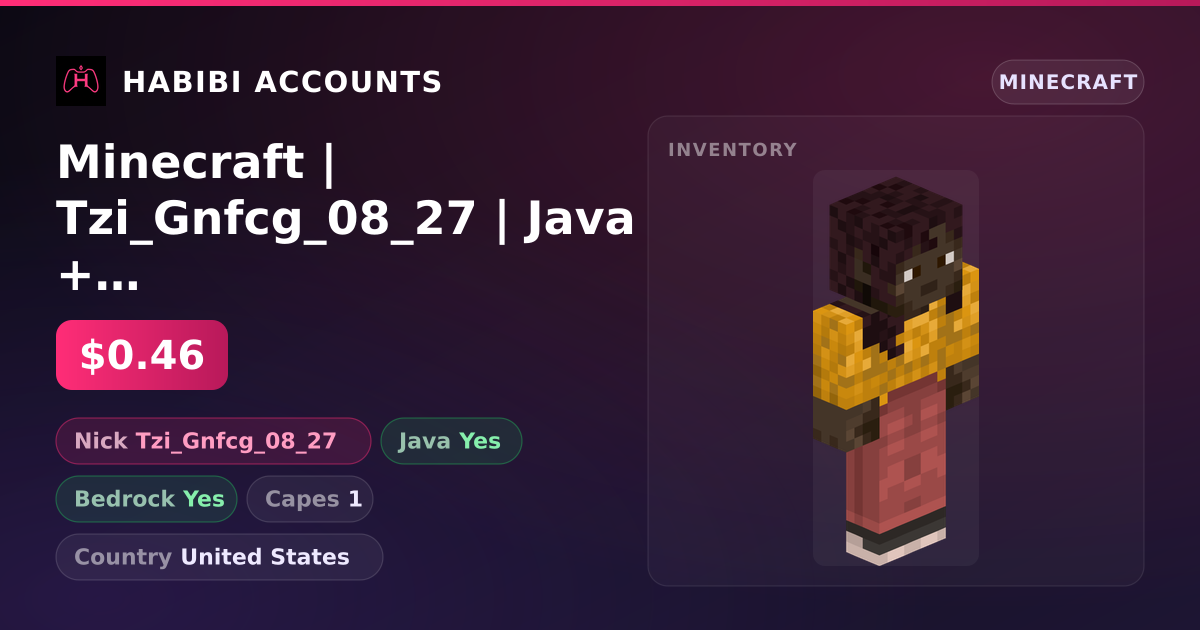 Minecraft | Tzi_Gnfcg_08_27 | Java + Bedrock | 1 Capes — HabibiAccounts
