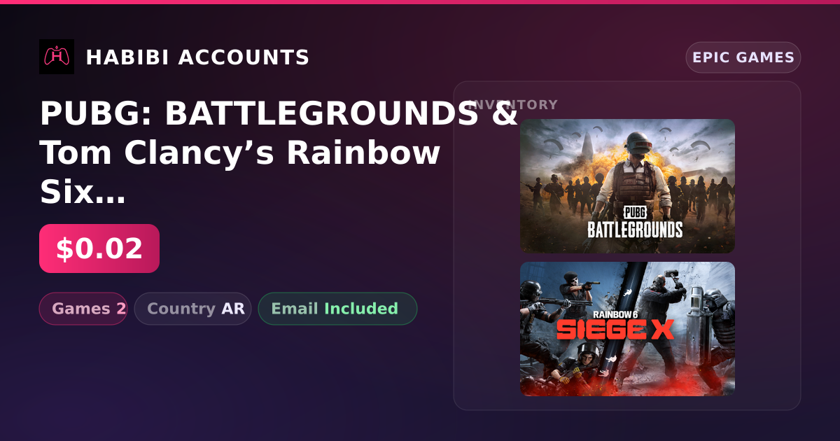 PUBG: BATTLEGROUNDS & Tom Clancy’s Rainbow Six Siege | 2 Games — HabibiAccounts