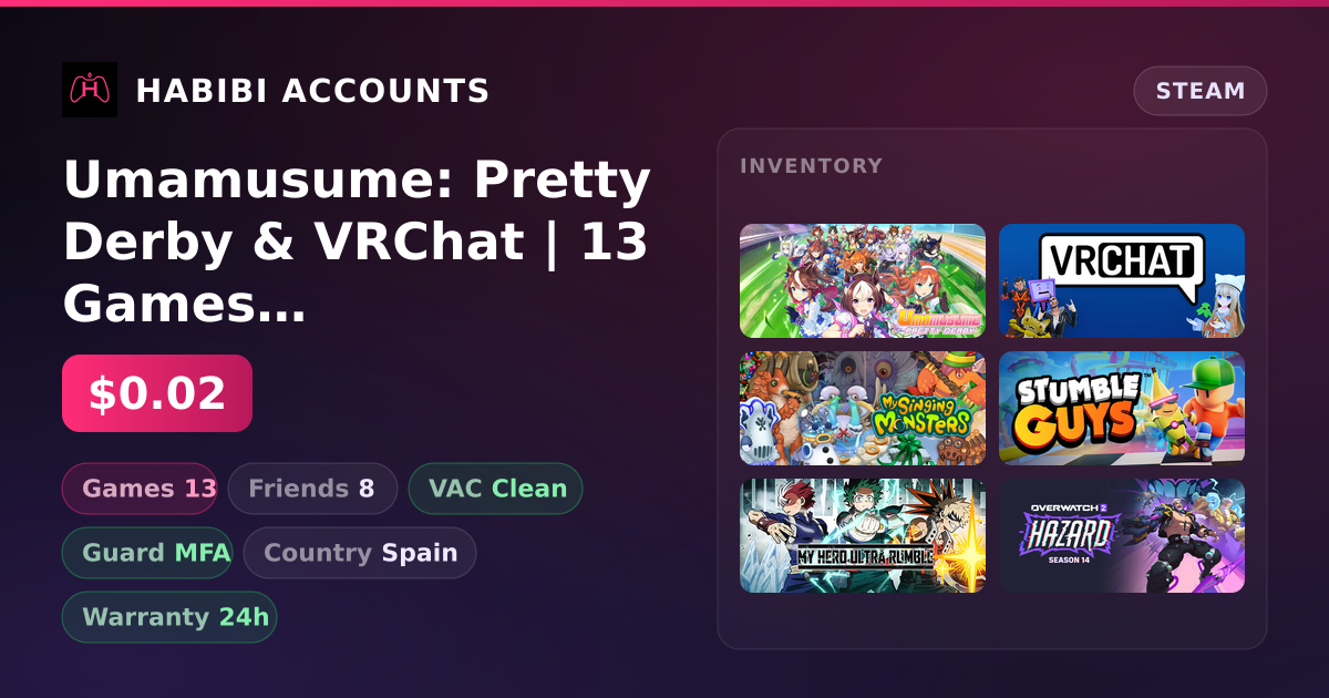 Umamusume: Pretty Derby & VRChat | 13 Games | Clean — HabibiAccounts