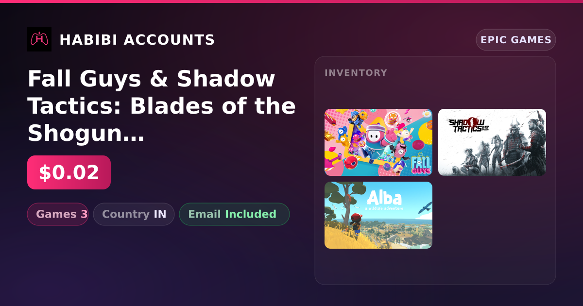Fall Guys & Shadow Tactics: Blades of the Shogun | 3 Games — HabibiAccounts