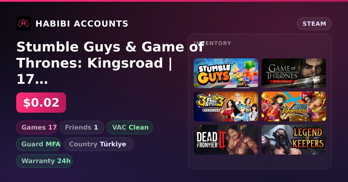 Stumble Guys & Game of Thrones: Kingsroad | 17 Games | Clean — HabibiAccounts