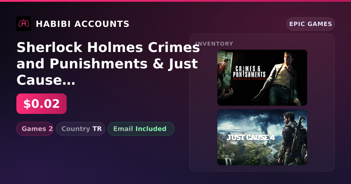 Sherlock Holmes Crimes and Punishments & Just Cause 4 | 2 Games — HabibiAccounts