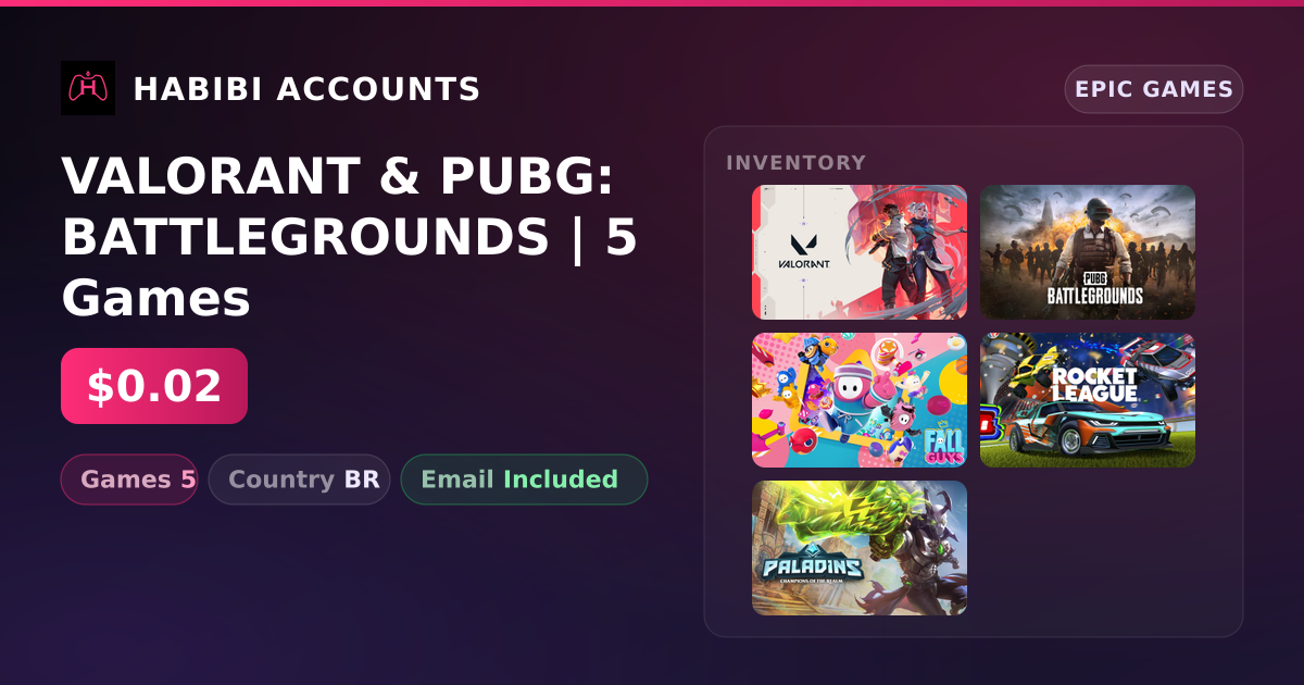 VALORANT & PUBG: BATTLEGROUNDS | 5 Games — HabibiAccounts
