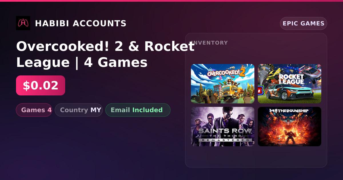 Overcooked! 2 & Rocket League | 4 Games — HabibiAccounts