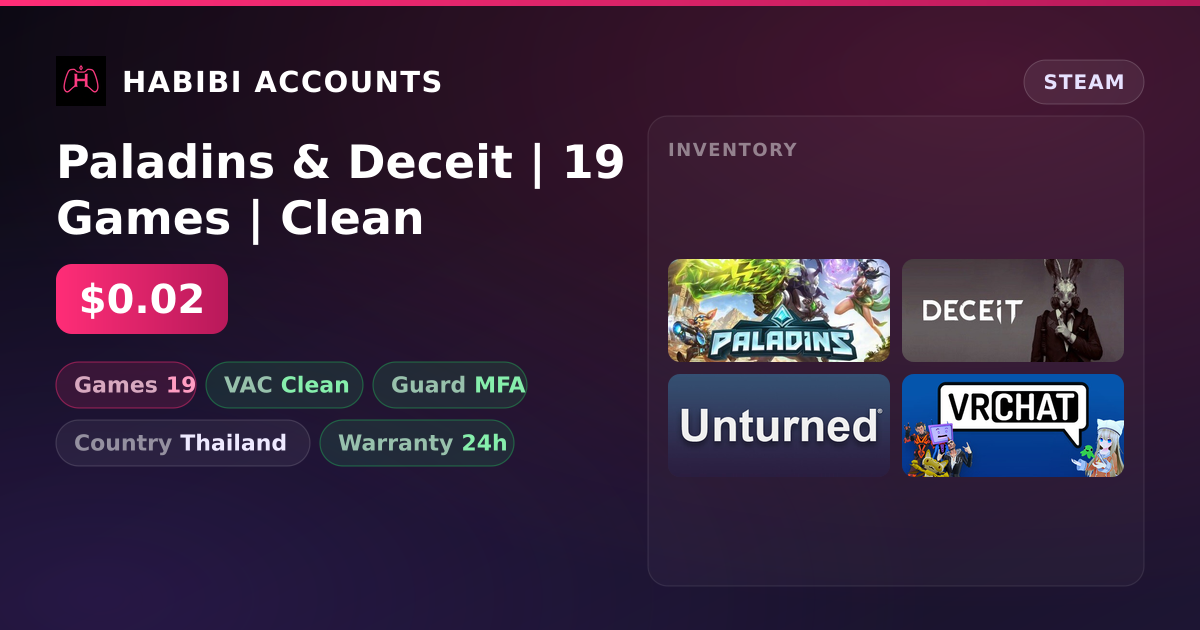Paladins & Deceit | 19 Games | Clean — HabibiAccounts