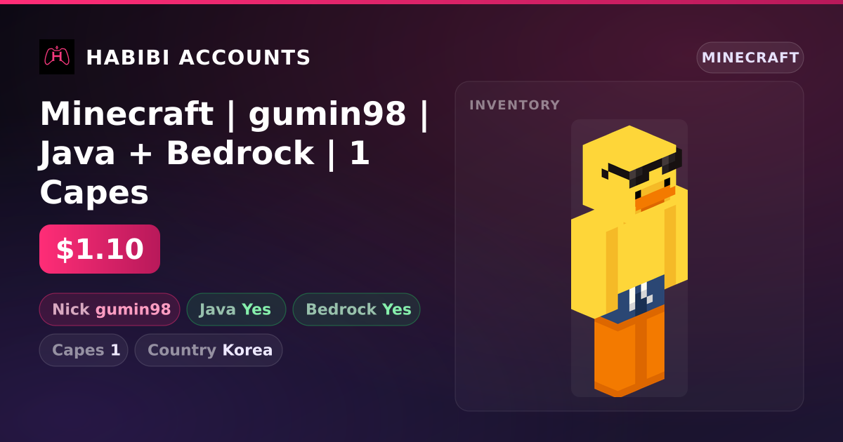 Minecraft | gumin98 | Java + Bedrock | 1 Capes — HabibiAccounts