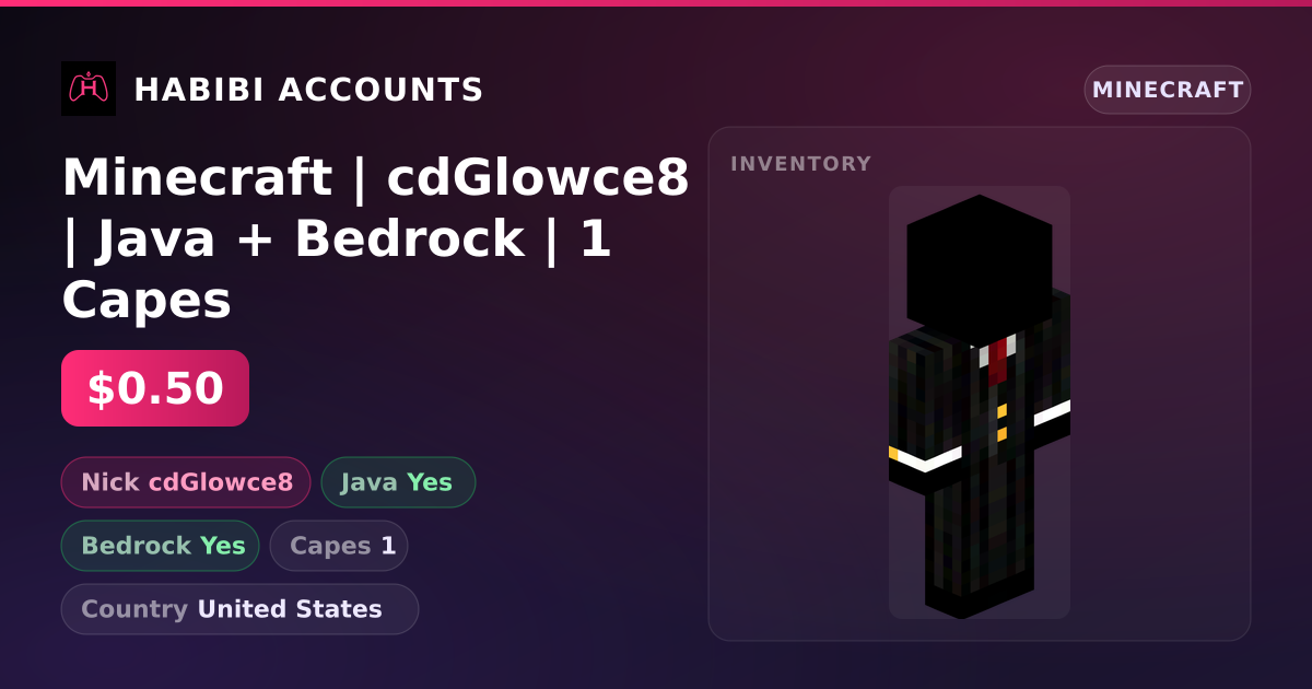 Minecraft | cdGlowce8 | Java + Bedrock | 1 Capes — HabibiAccounts