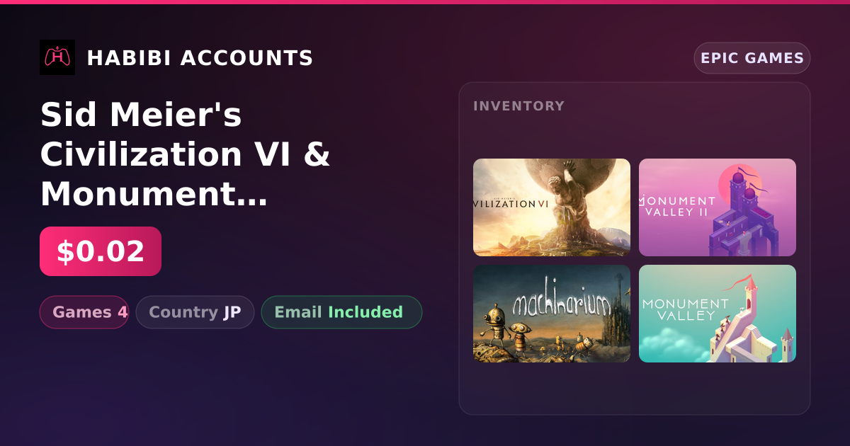 Sid Meier's Civilization VI & Monument Valley II | 4 Games — HabibiAccounts